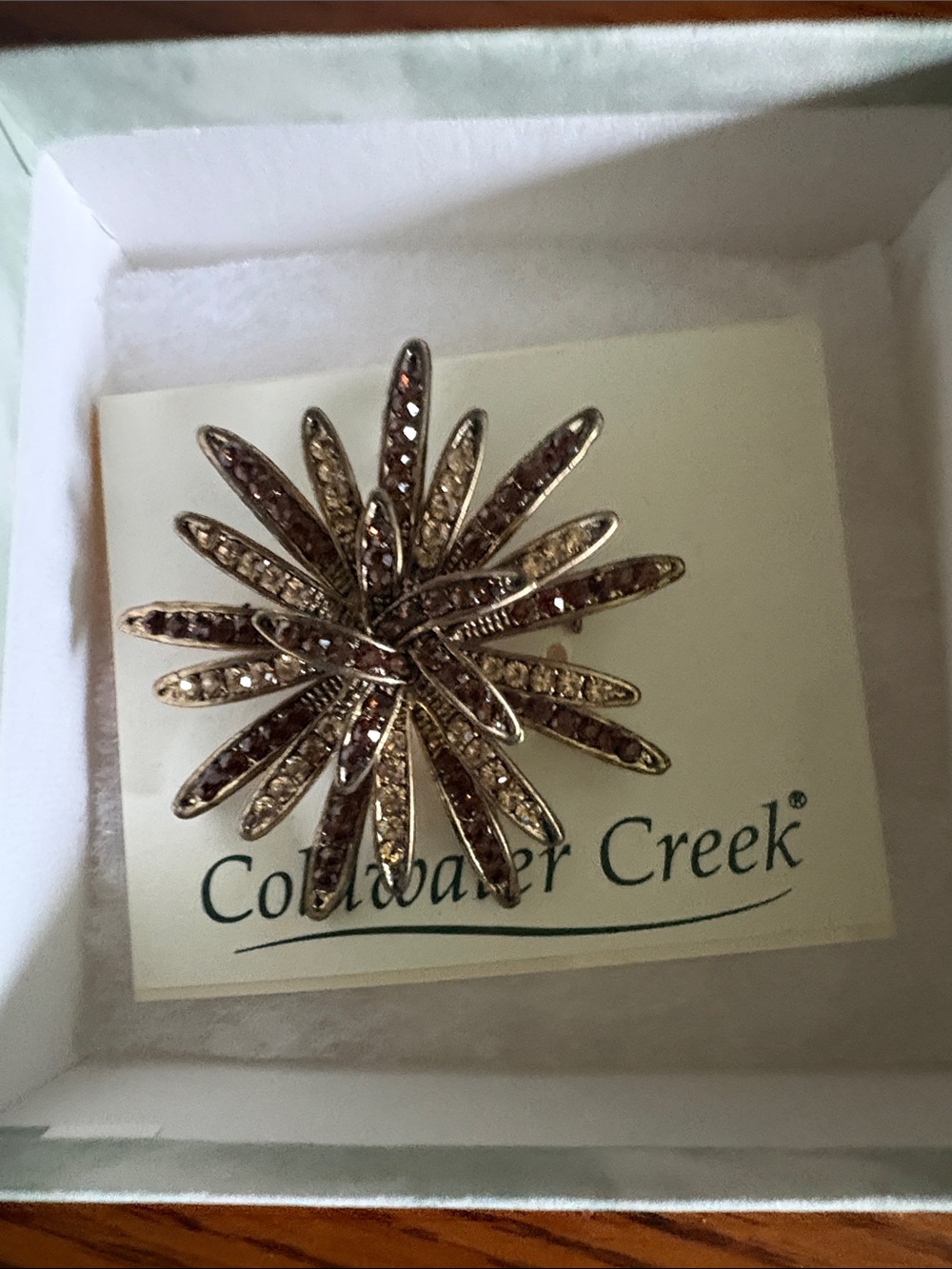 Coldwater Creek Gold and Champagne Crystal Starburst Brooch